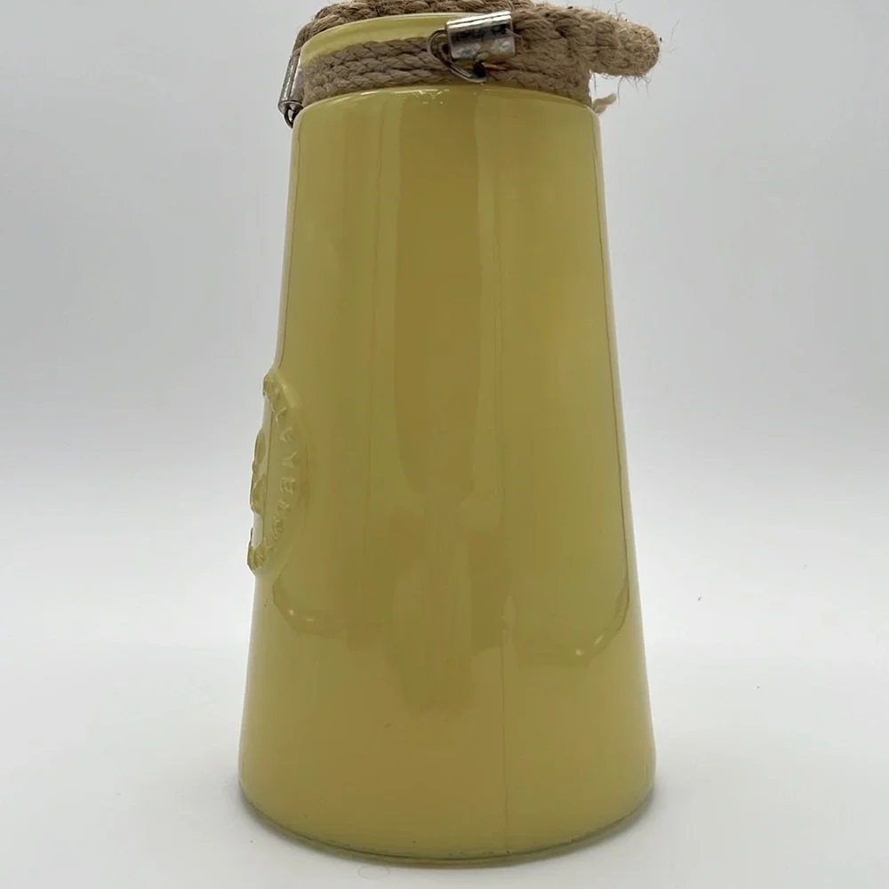 “Genuine & Crafted Original” Yellow Glass Jar/Vase with Rope Handle